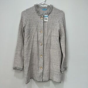 J Mclaughlin Womens Nan Cardigan Sweater XS Gray Tweed Fringe Button Jacket‎ NEW